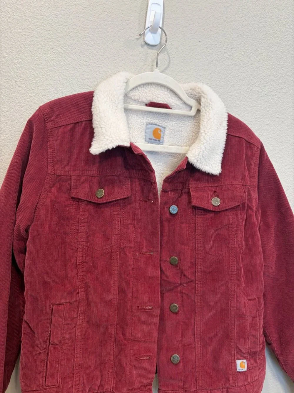 Carhartt Rare Burgundy Corduroy Sherpa Lined Jacket Small 4/6 Trucker Utility - Picture 2 of 15